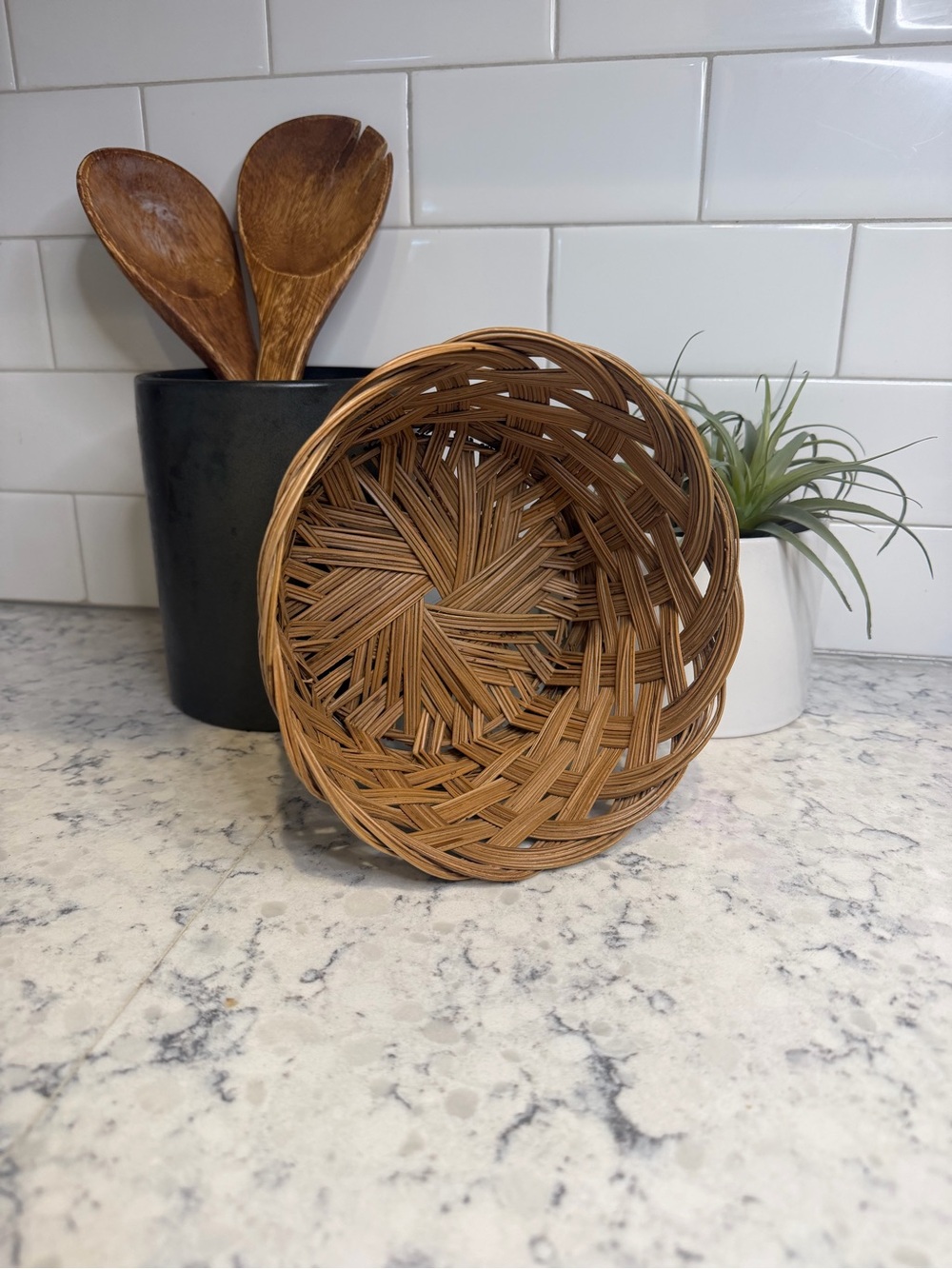 Vintage Handwoven Brown Wicker Storage Basket - Unbranded